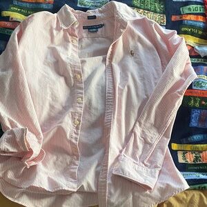 Ralph Lauren Light Pink & White Striped Cotton Button-Down Shirt
